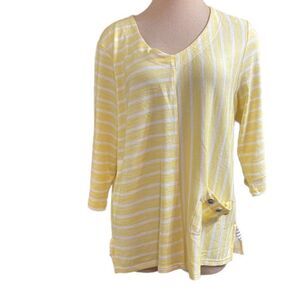 Onque Casuals Yellow White Stripe Lagenlook Tunic Top Size XL